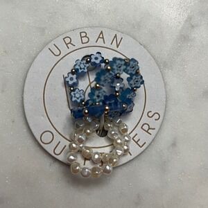 Urban Outfitters Stackable Rings Blue Floral Faux Pearl Stretch Set‎ Jewelry New